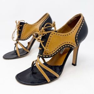 Vintage Manolo Blahnik Two-Tone Lace-Up Sandals Heels Size 39